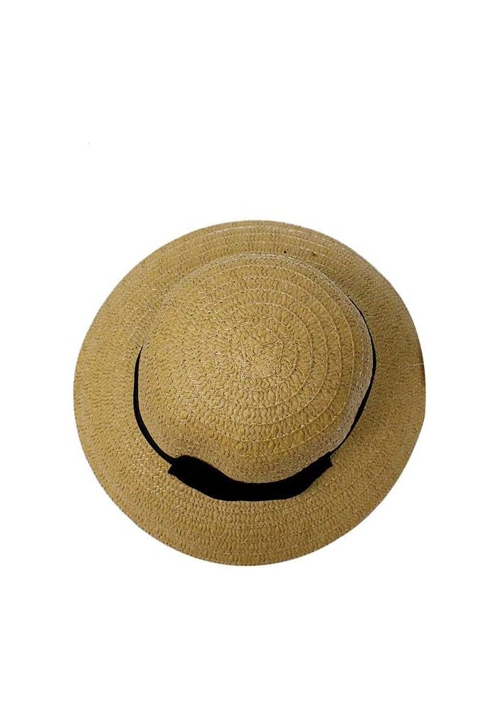 DAISO Unisex Wide Brim Hat with Ribbon in Brown/Black - Image 2